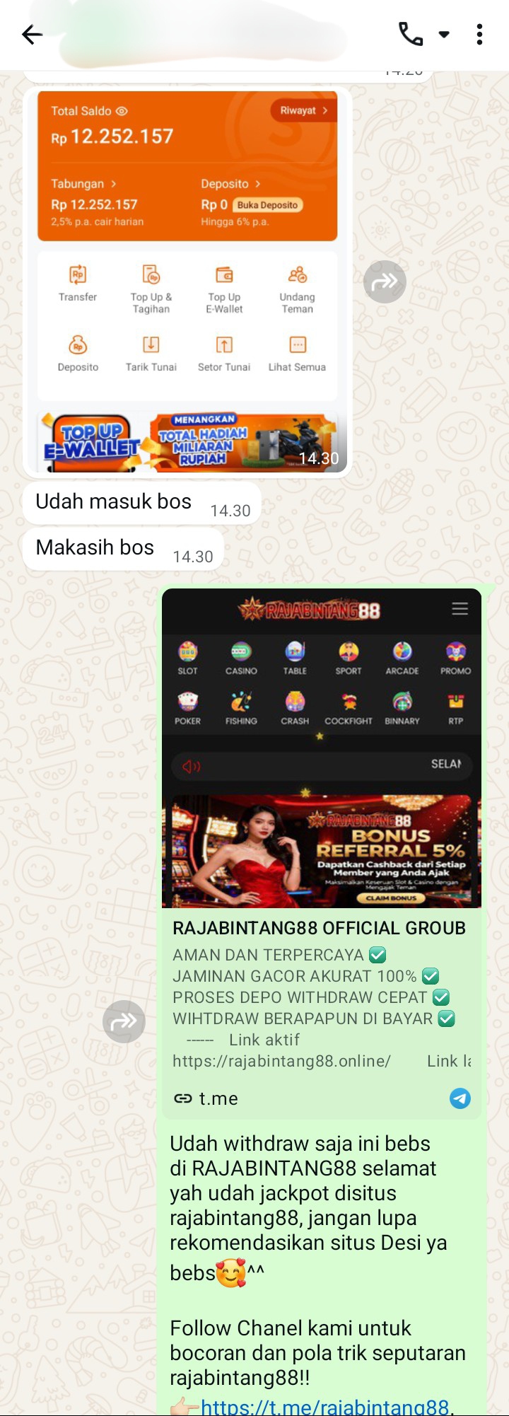 BUKTI KEMENANGAN MEMBER SETIA RAJABINTANG88 DIBAYAR LUNAS